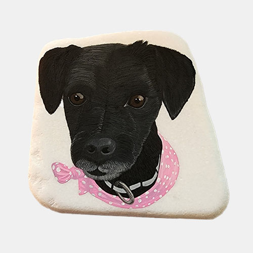 hand painted rock of a dog