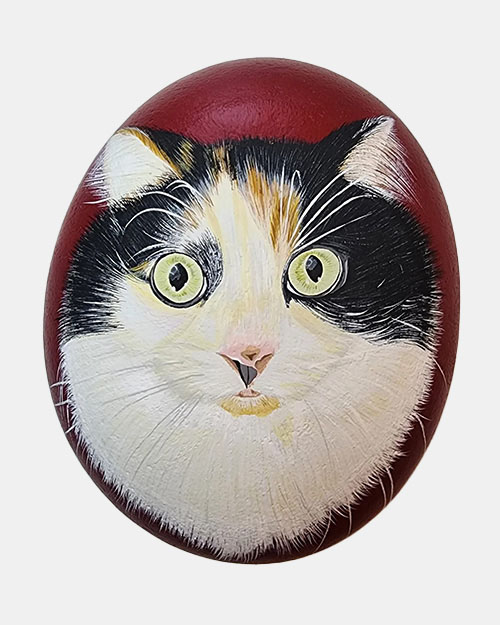 hand painted rock of a cat