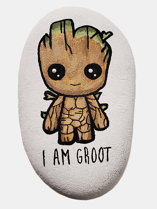 hand painted rock of Groot