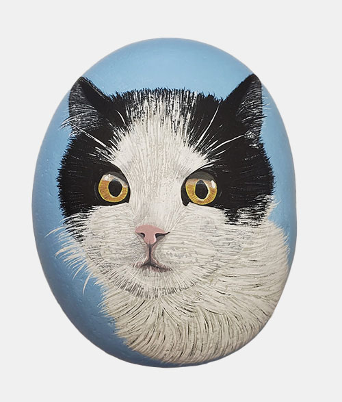 hand painted rock of a cat