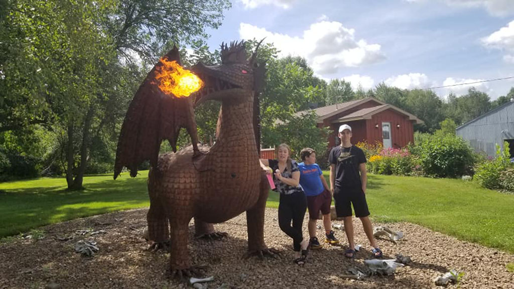 Rusty the fire breathing dragon and kids